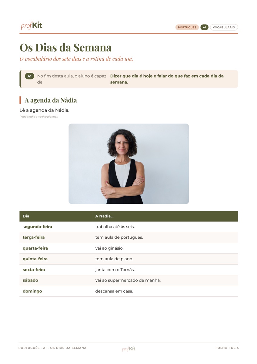 Primeira página de «Os Dias da Semana»