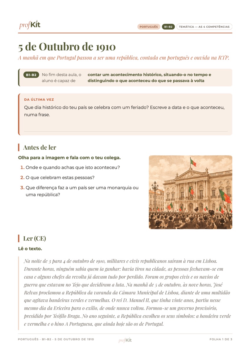 Primeira página de «5 de Outubro de 1910»