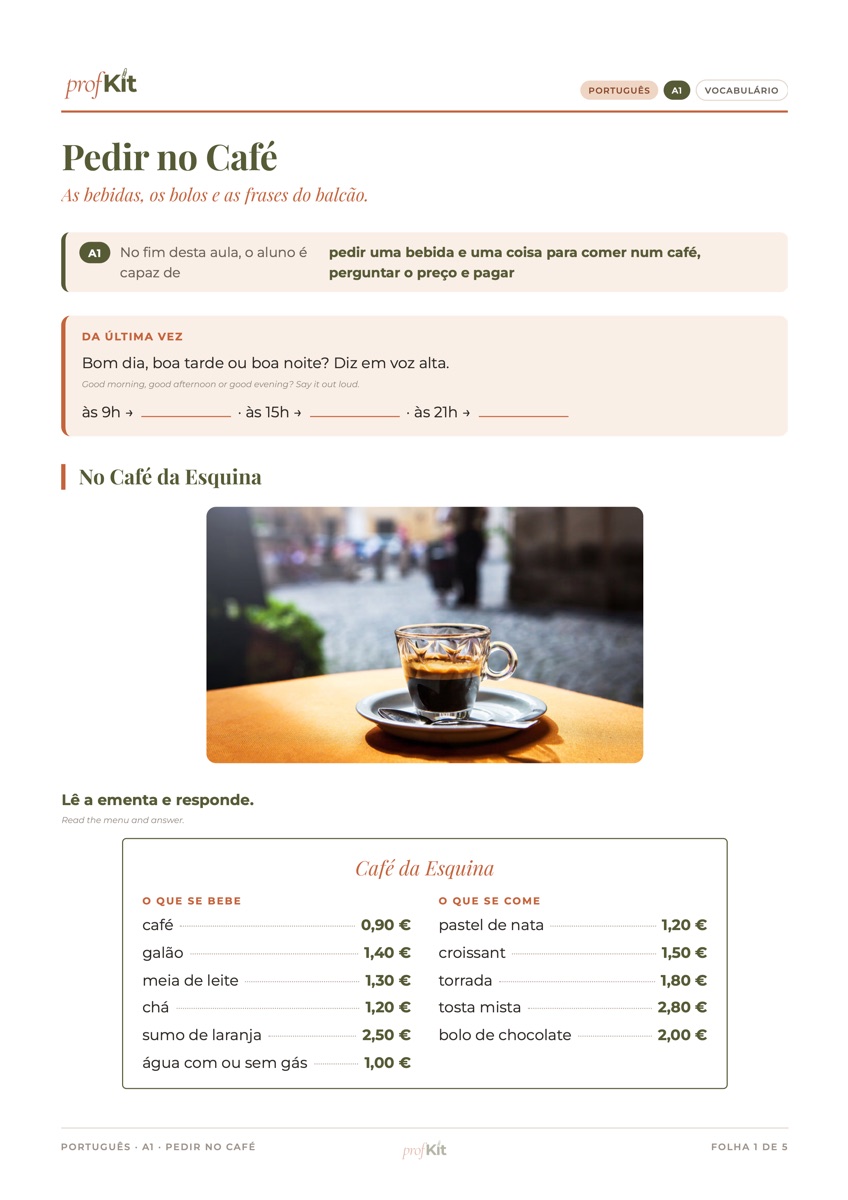 Primeira página de «Pedir no Café»